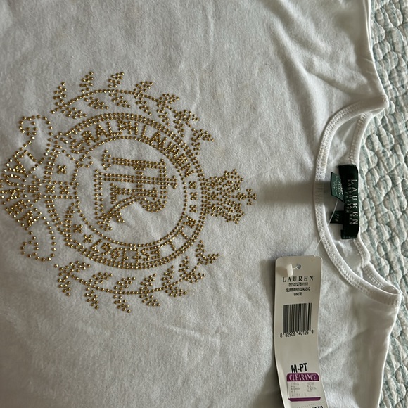 Lauren Ralph Lauren White Tee with Emblem Gold Design - Picture 3 of 4